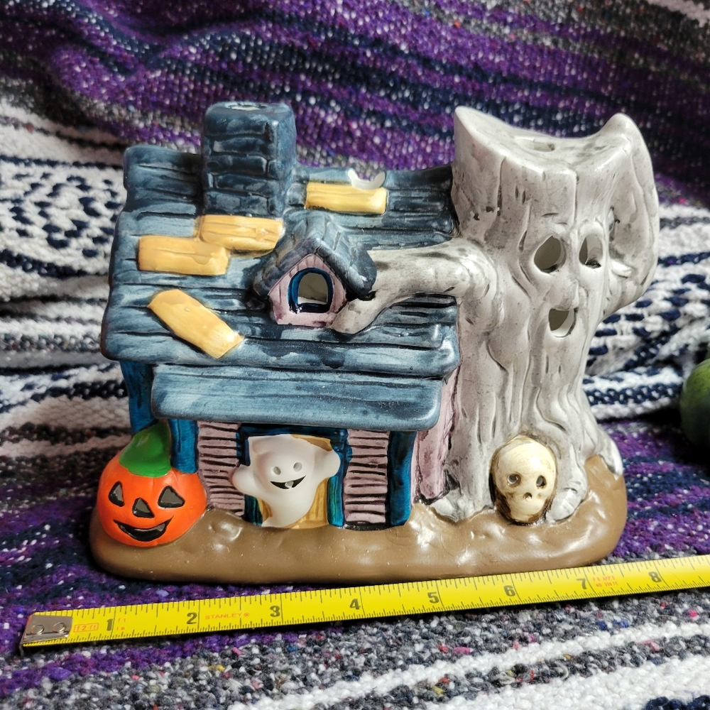 Vintage Gently used Russ ceramic haunted house votive holder